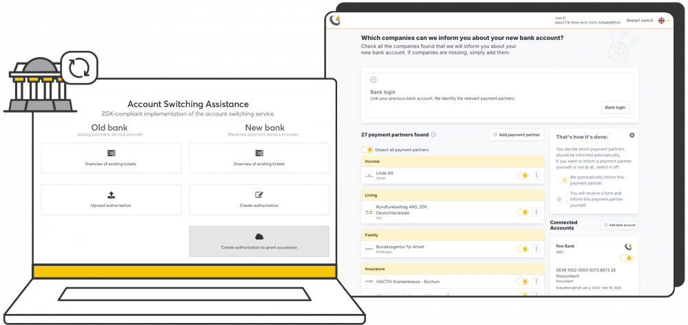 account switiching service screen and estate account switch screen
